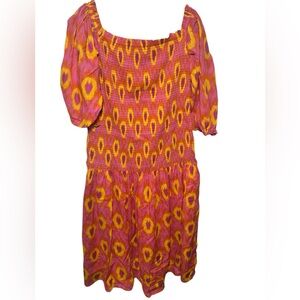Zara Printed‎ Midi Dress Puff Sleeves Off the Shoulders Smocking  Cotton Boho